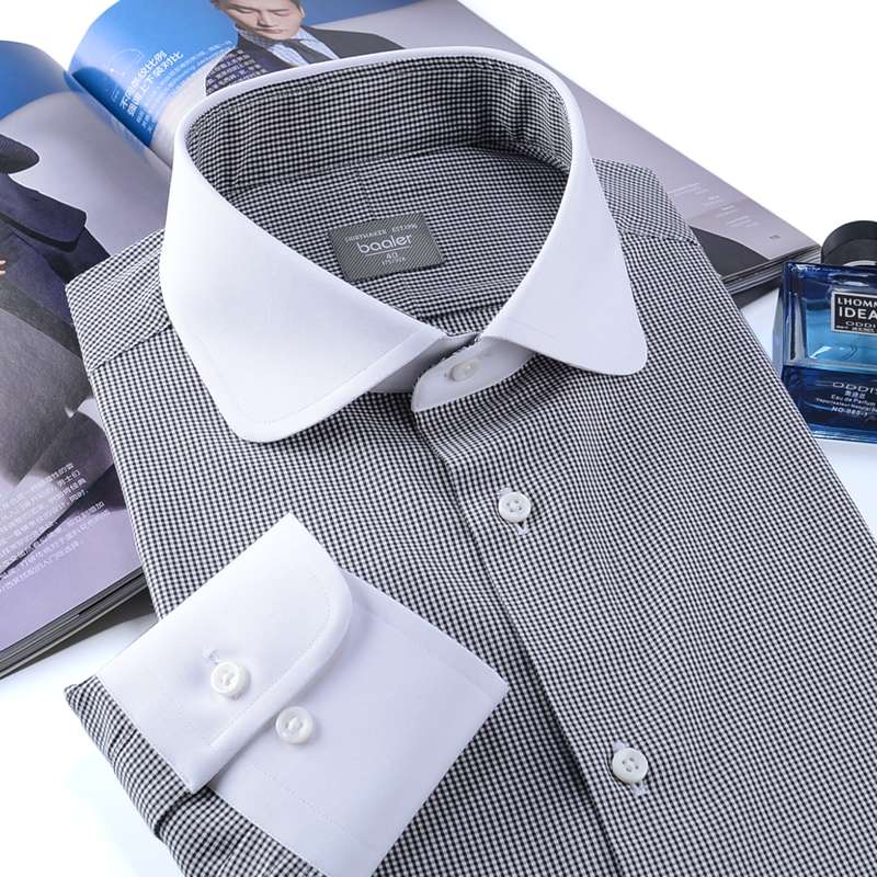 チェック柄 ホワイトカラー フォーマルシャツ（Baaler）