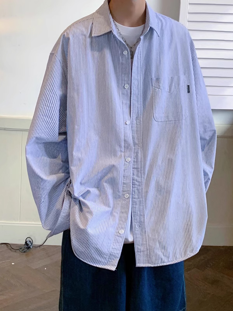 オーバーサイズ ファインストライプ 長袖カジュアルシャツ
