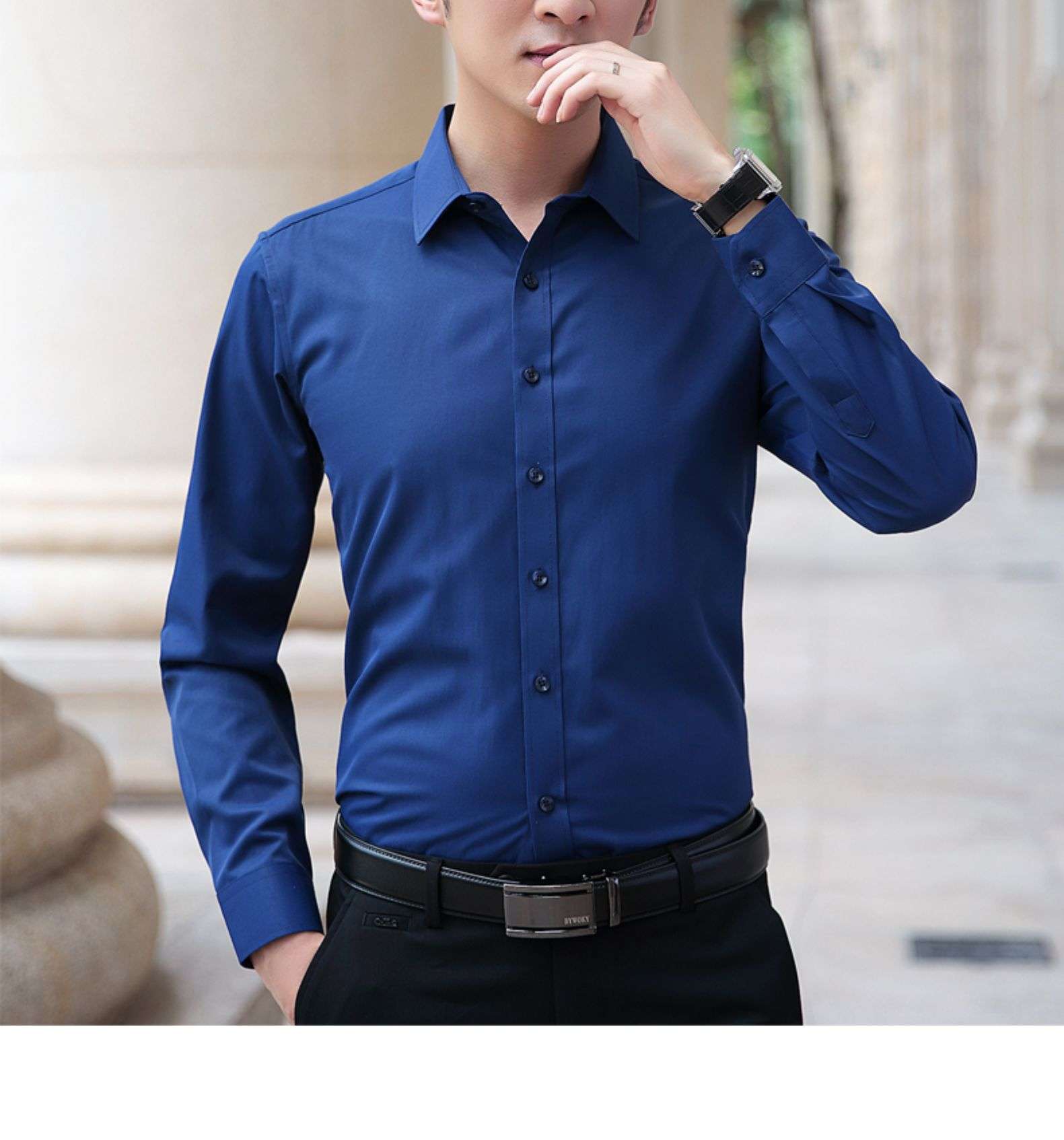 ロイヤルブルー スリムフィット ドレスシャツ